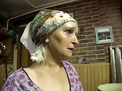 Blonde granny masturbates with toys then gets face fucked