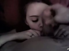 Slim French teen cannot stop sucking her BF's meat stick on camera